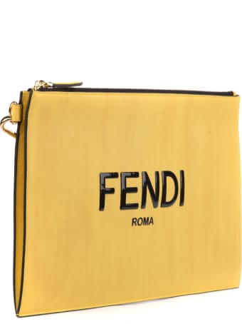 Fendi Fendi Yellow Flat Pouch In Leather