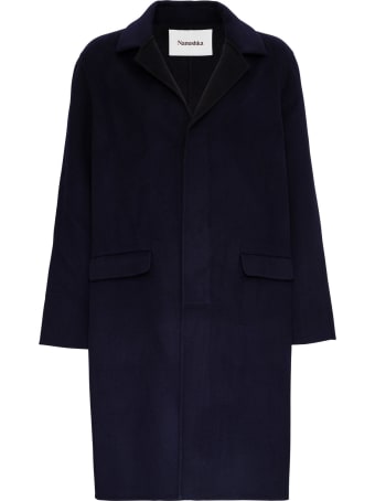 Nanushka Single-breasted Blue Wool Coat