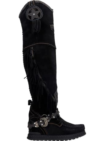 El Vaquero Kaleesi Low Heels Boots In Black Suede