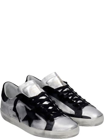 Golden Goose Superstar Sneakers In Silver Suede And Leather