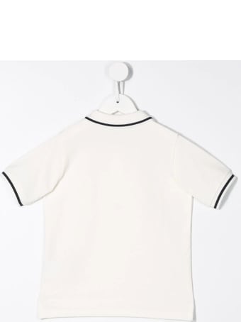 Moncler White Polo Shirt With Small Logo And Contrast Profiles