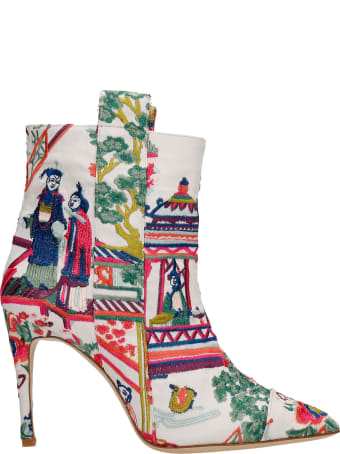 Bams High Heels Ankle Boots In White Synthetic Fibers