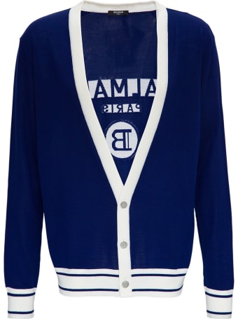 Balmain Wool Cardigan With Back Logo