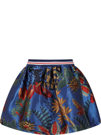 Stella Jean Blue Skirt For Girl With Flowers
