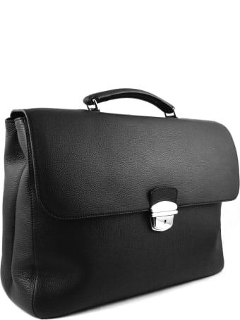 Orciani Black Leather Large Briefcase