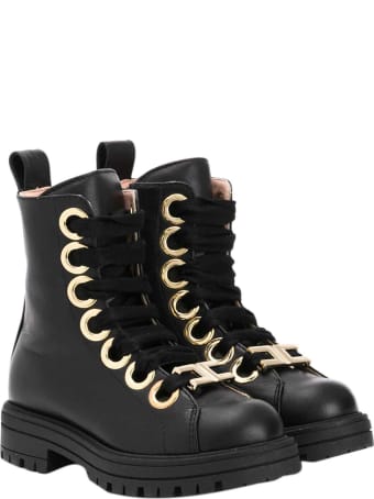 Elisabetta Franchi La Mia Bambina Black Boots With Gold Details Elisabetta Franche La Mia Bambina
