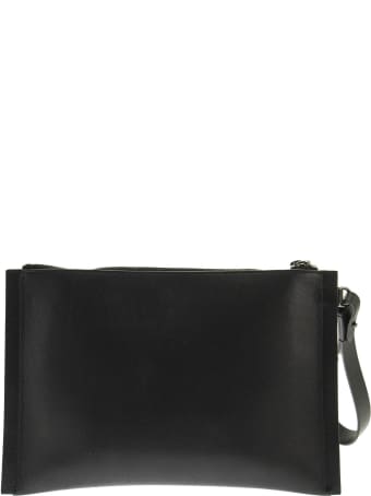 Brunello Cucinelli Polished Calfskin Clutch Bag With Precious Edges Black