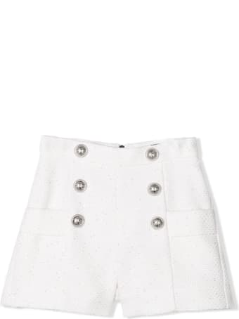 Balmain White Cotton-blend Tweed Shorts