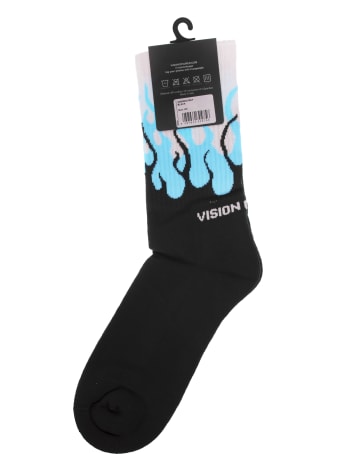 Vision of Super Black And Light Blue Double Flames Socks
