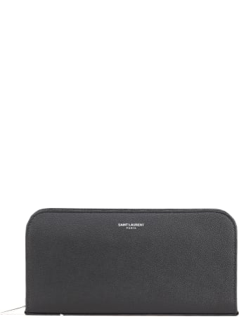 Saint Laurent Zip Around Wallet In Grain De Poudre Leather