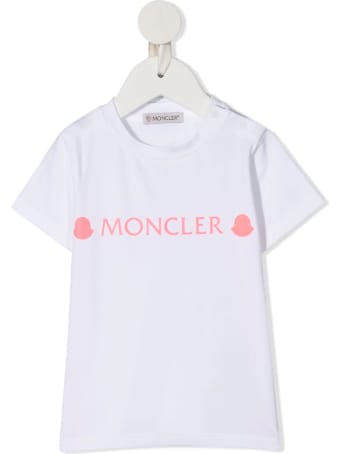 Moncler White Newborn T-shirt With Pink Logos