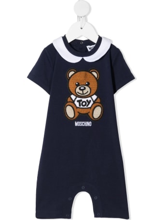 Moschino Blue Jersey Onesie With Teddy Bear Patch