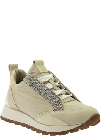 Brunello Cucinelli Taffeta And Suede Runners With Precious Bands