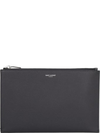 Saint Laurent Logo Detail Flat Leather Pouch