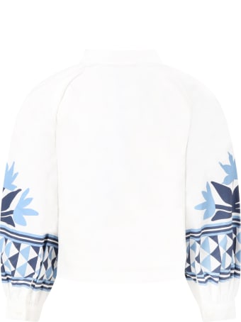Stella Jean White Blouse For Girl With Ethnic Prints