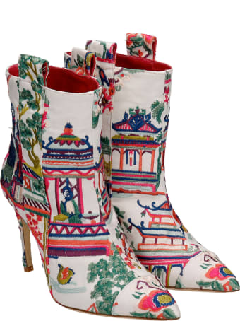 Bams High Heels Ankle Boots In White Synthetic Fibers