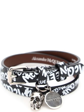 Alexander McQueen Pionier Double Wrap Bracelet With Logo