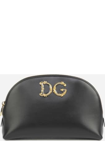 Dolce & Gabbana Necessaire Made Of Calfskin With Baroque Dg Logo