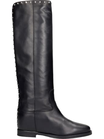 Via Roma 15 Low Heels Boots In Black Leather