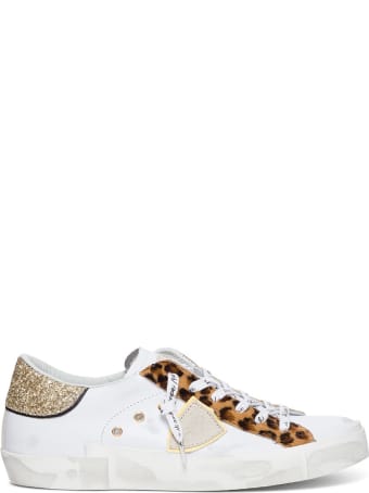 Philippe Model Prsx Low Sneakers With Animalier And Glitter Detail