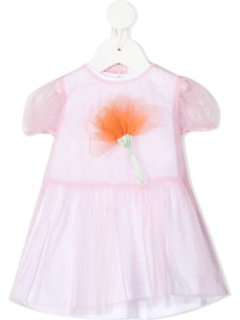 Il Gufo Jersey And Tulle Dress With Flower Detail