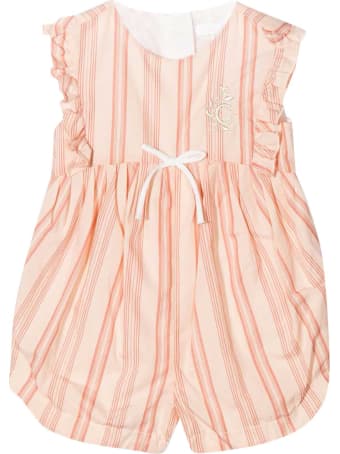 Chloé Pink Romper Chloé Kids With Vertical Stripes