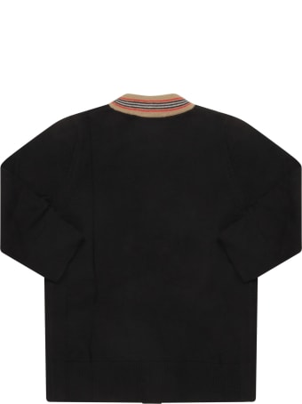 Burberry Black Cardigan For Babykids With Iconic Stripes