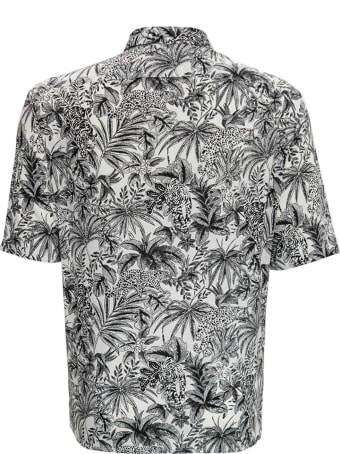 Saint Laurent Floral Viscose Shirt With Jungle Cat Print