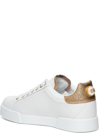 Dolce & Gabbana Leather Sneakers With Golden Details