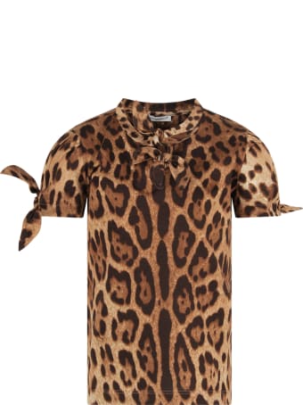 Dolce & Gabbana Brown T-shirt For Girl With Animalier Print