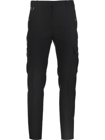 Alexander McQueen Man Cargo Pant In Black Japanese Wool Serge