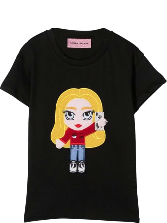 Chiara Ferragni Black Cotton Teen @cfmascotte Patch T-shirt From