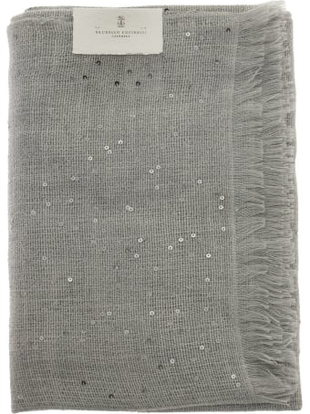 Brunello Cucinelli Cashmere And Silk Diamond Yarn Scarf Pearl Grey