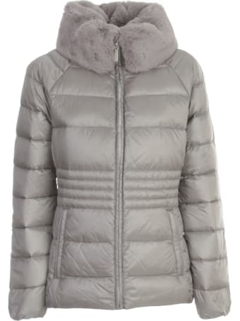 Michael Kors Collection Short Flared Padded Jacket W/faux Fur Neck