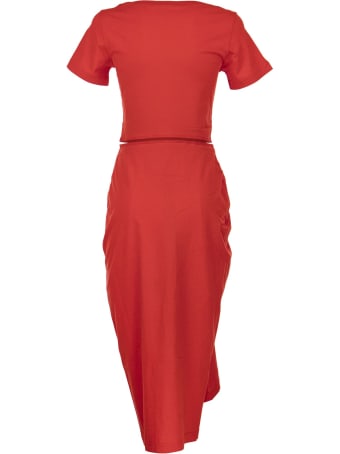 Marni Draped Cotton Jersey Dress Red