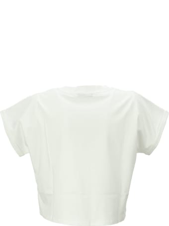Balmain Cropped White Cotton T-shirt With Flocked White Balmain Logo
