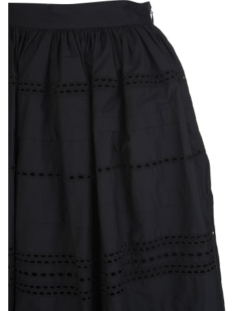 RED Valentino Black Bell Midi Skirt With Sangallo Embroidery