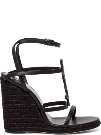 Saint Laurent Leather Clessandra Wedge Espadrilles With Logo