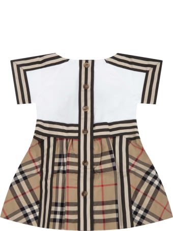Burberry White And Beige Dress For Baby Girl