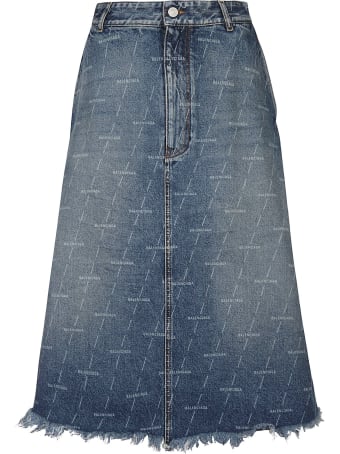 Balenciaga Logo Motif Denim Skirt