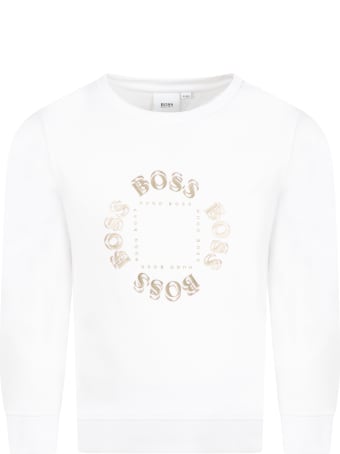 Hugo Boss White Sweatshirt For Boy With Logos