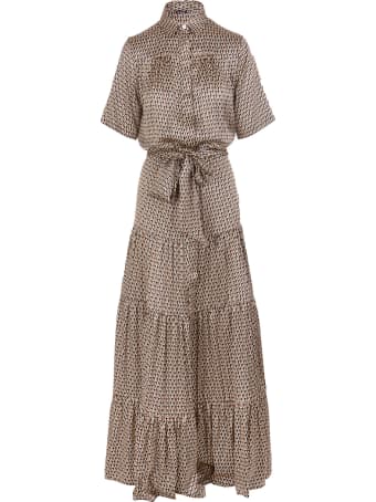 Kiton Black/beige/orange Silk Geometric-print Silk Dress