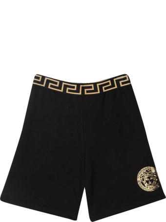 Young Versace Black Shorts With Golden Print