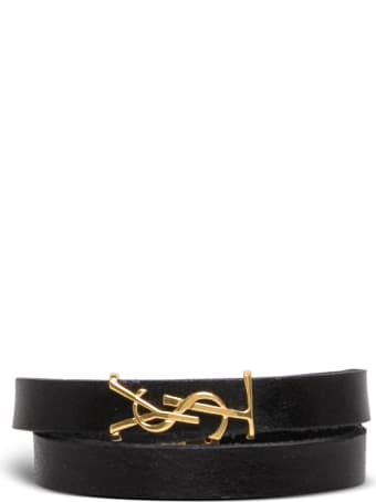 Saint Laurent Black Leather Bracelet With Ysl Buckle