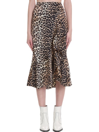 Ganni Skirt In Animalier Silk