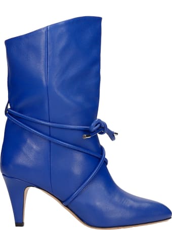 Isabel Marant Llilda High Heels Ankle Boots In Blue Leather