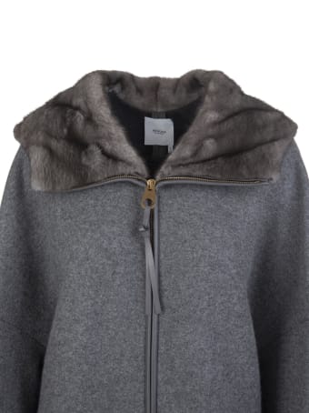 Agnona Woman Coat In Grey Cashmere With Fur