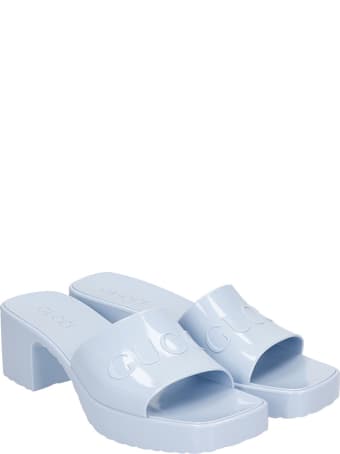 Gucci Slider Logo Sandals In Cyan Rubber/plasic