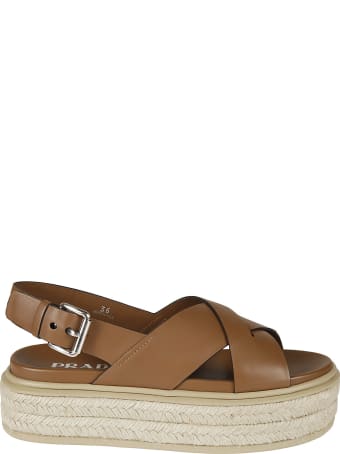 Prada Side Buckled Wedge Sandals
