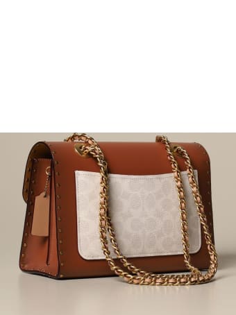 Coach Shoulder Bag Parker Coach Bag In Leather And Coated Canvas With Logo